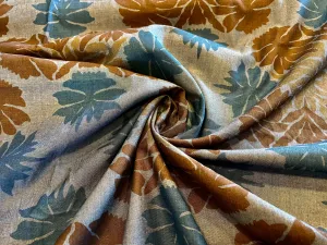#1282 Denim Caramel & Turquoise Flowers 100% Lightweight Cotton Remnant