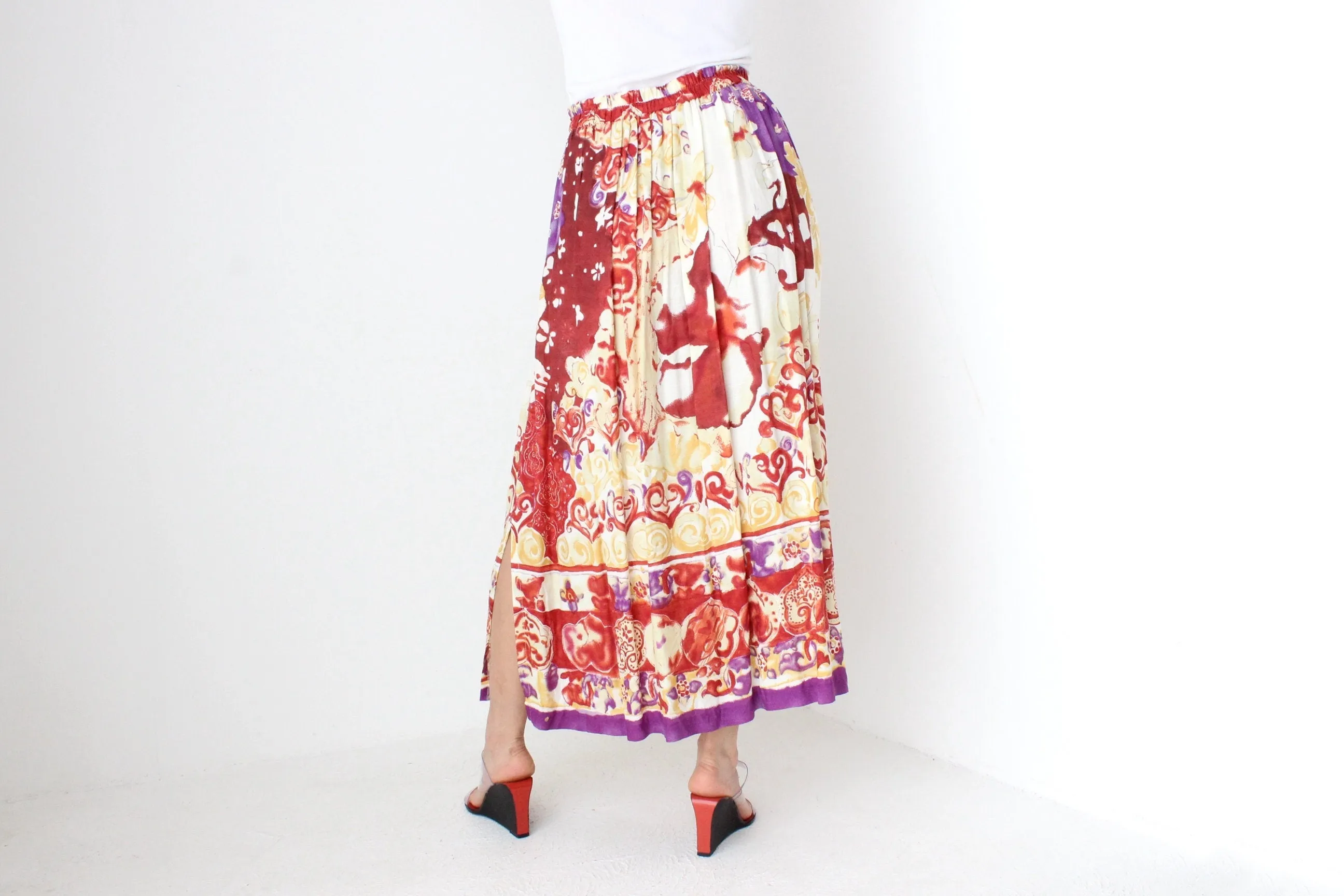 90s Abstract Print Midi / Maxi Skirt