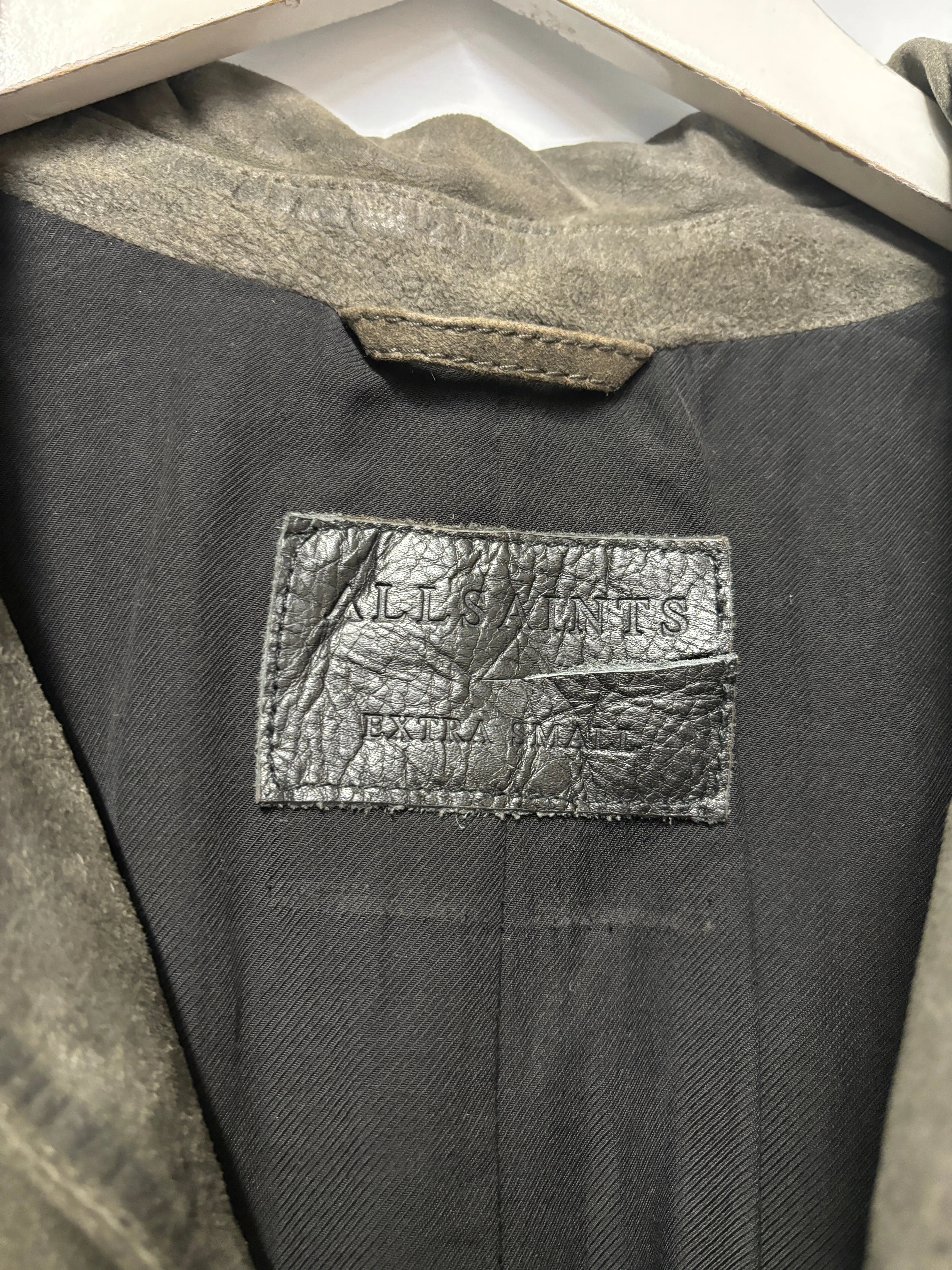 AllSaints Grey Brown Suede Jacket XS