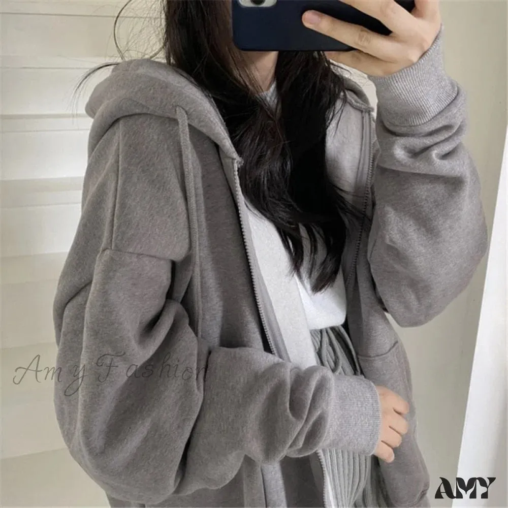 Amy Fashion - Korean Version Oversized Solid Color Hoodies