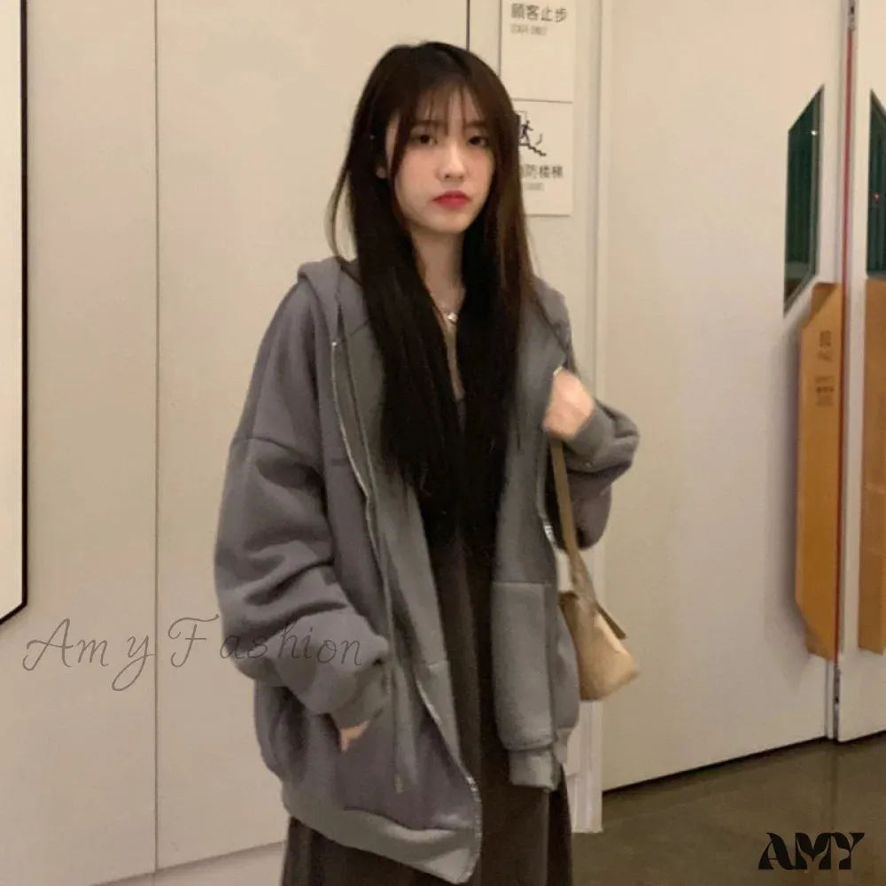 Amy Fashion - Korean Version Oversized Solid Color Hoodies