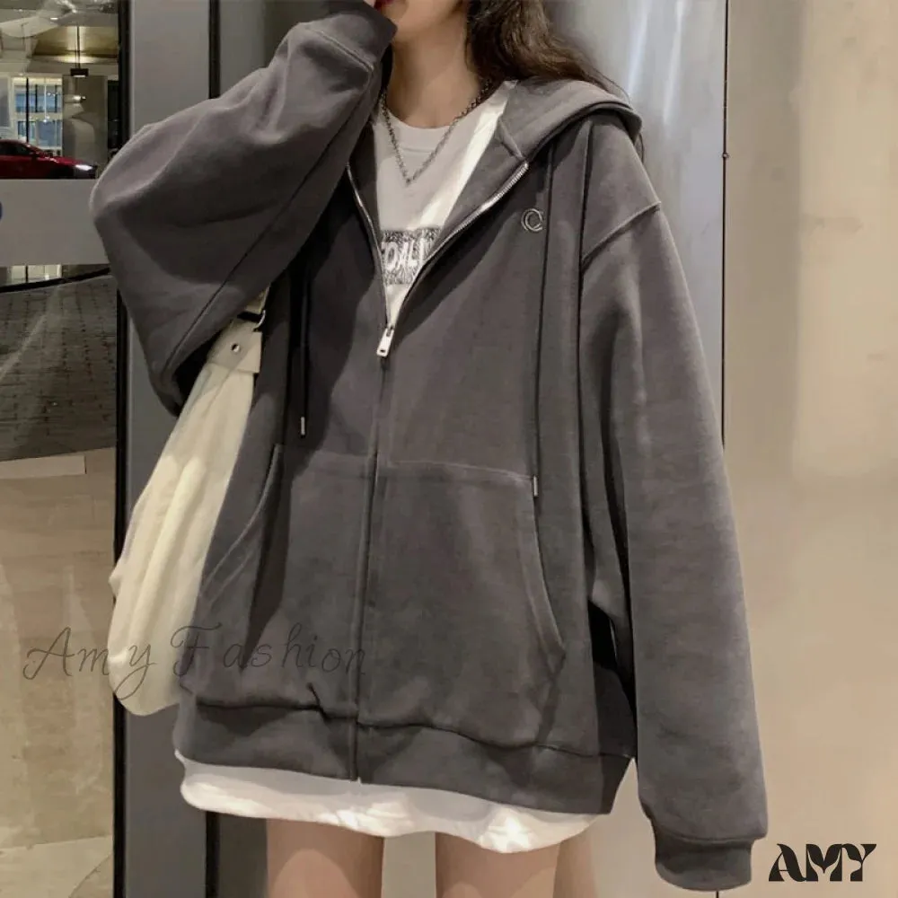 Amy Fashion - Korean Version Oversized Solid Color Hoodies