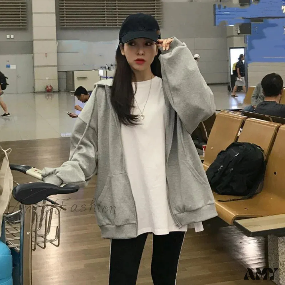 Amy Fashion - Korean Version Oversized Solid Color Hoodies
