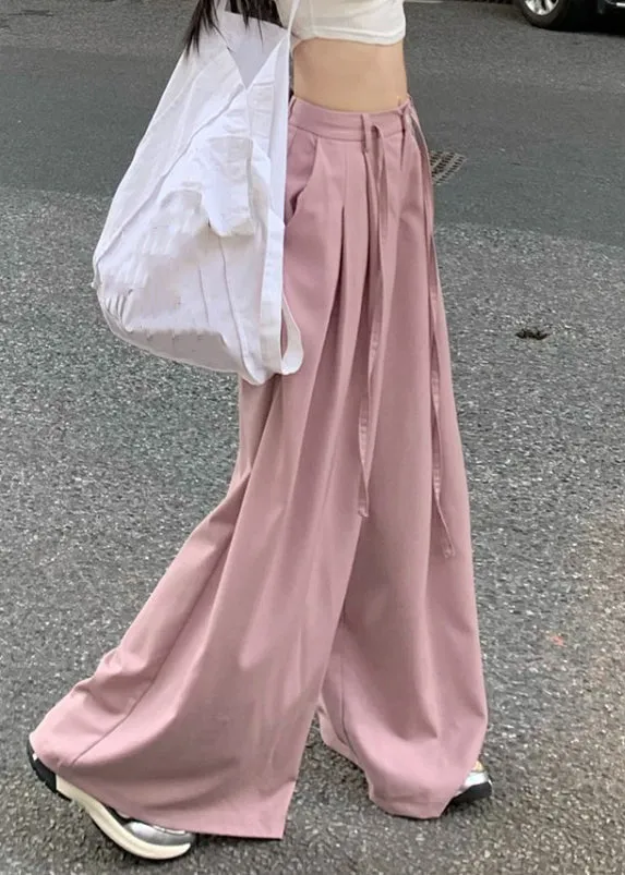 Art Pink Pockets High Waist Patchwork Spandex Wide Leg Pants Summer LY9107