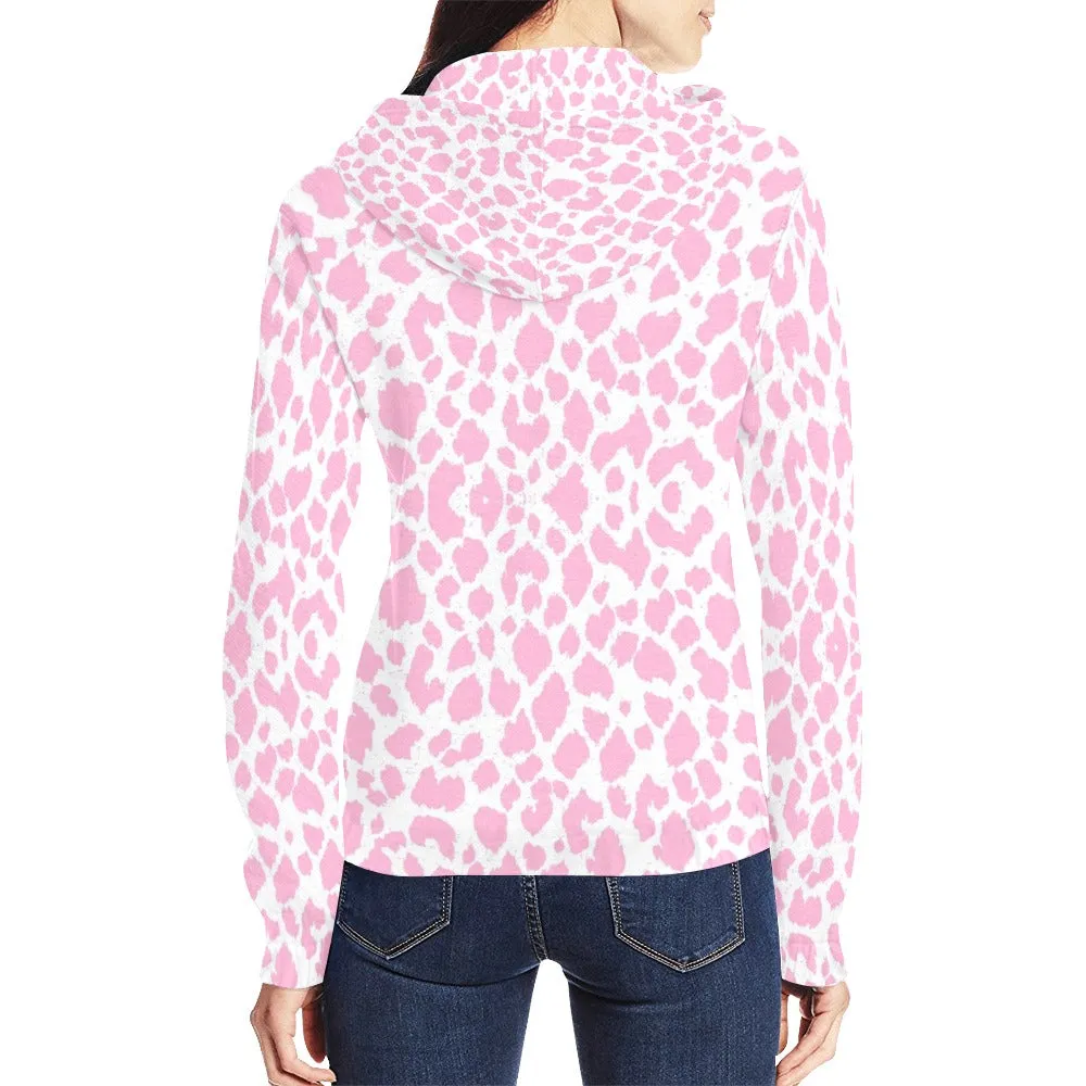 Baby Pink Leopard Full Zip Hoodie up to 2 XL