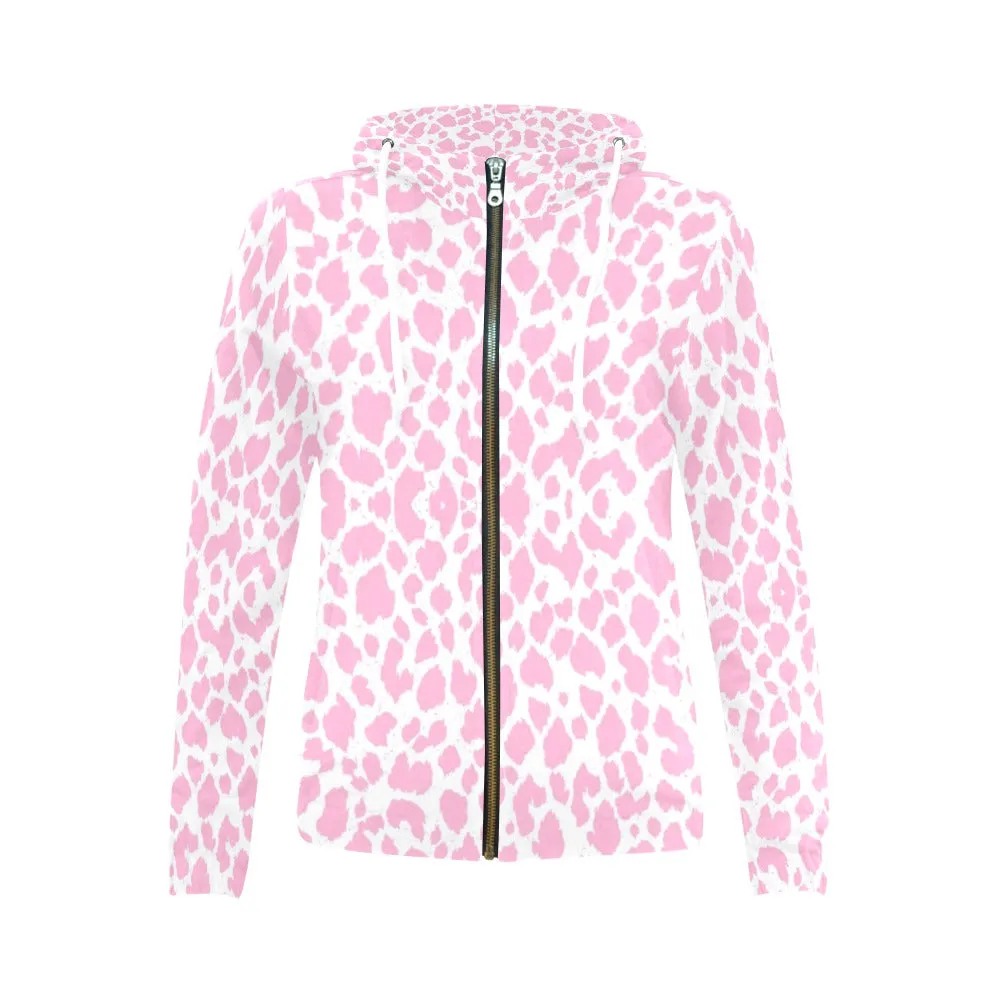 Baby Pink Leopard Full Zip Hoodie up to 2 XL