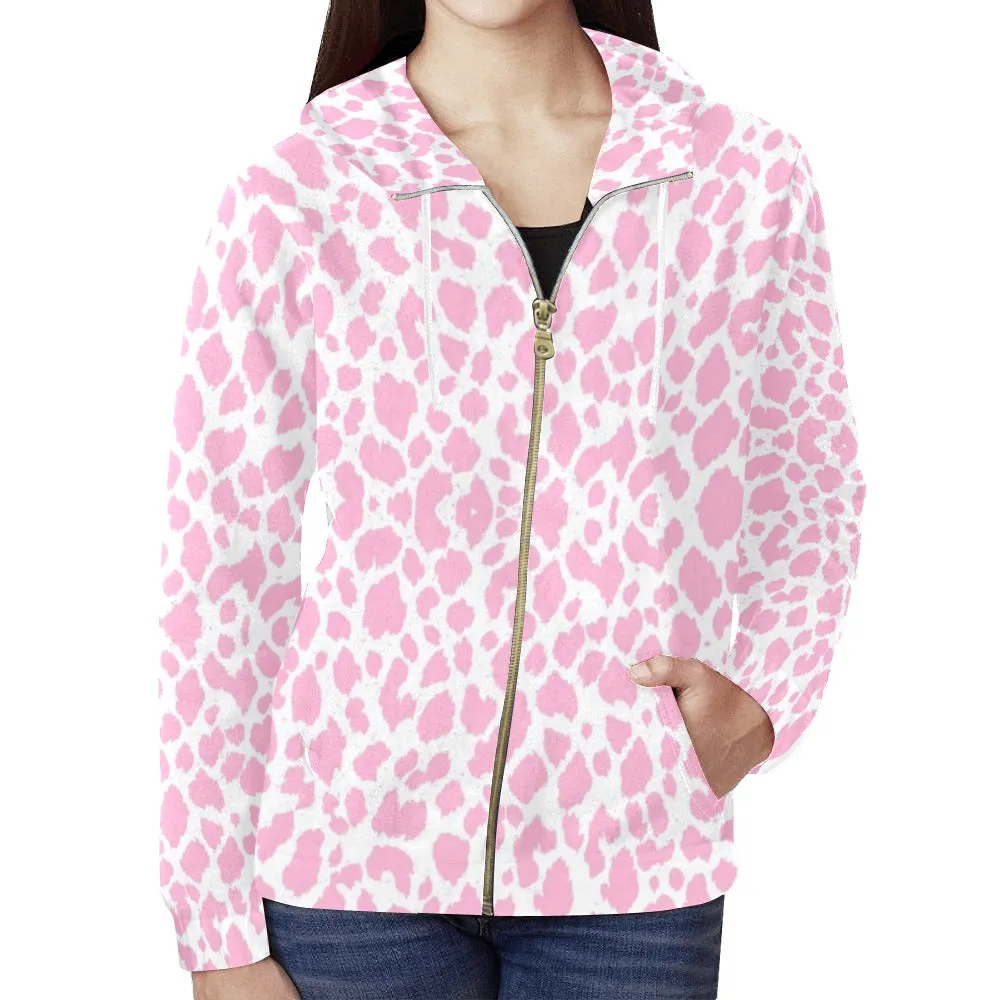 Baby Pink Leopard Full Zip Hoodie up to 2 XL
