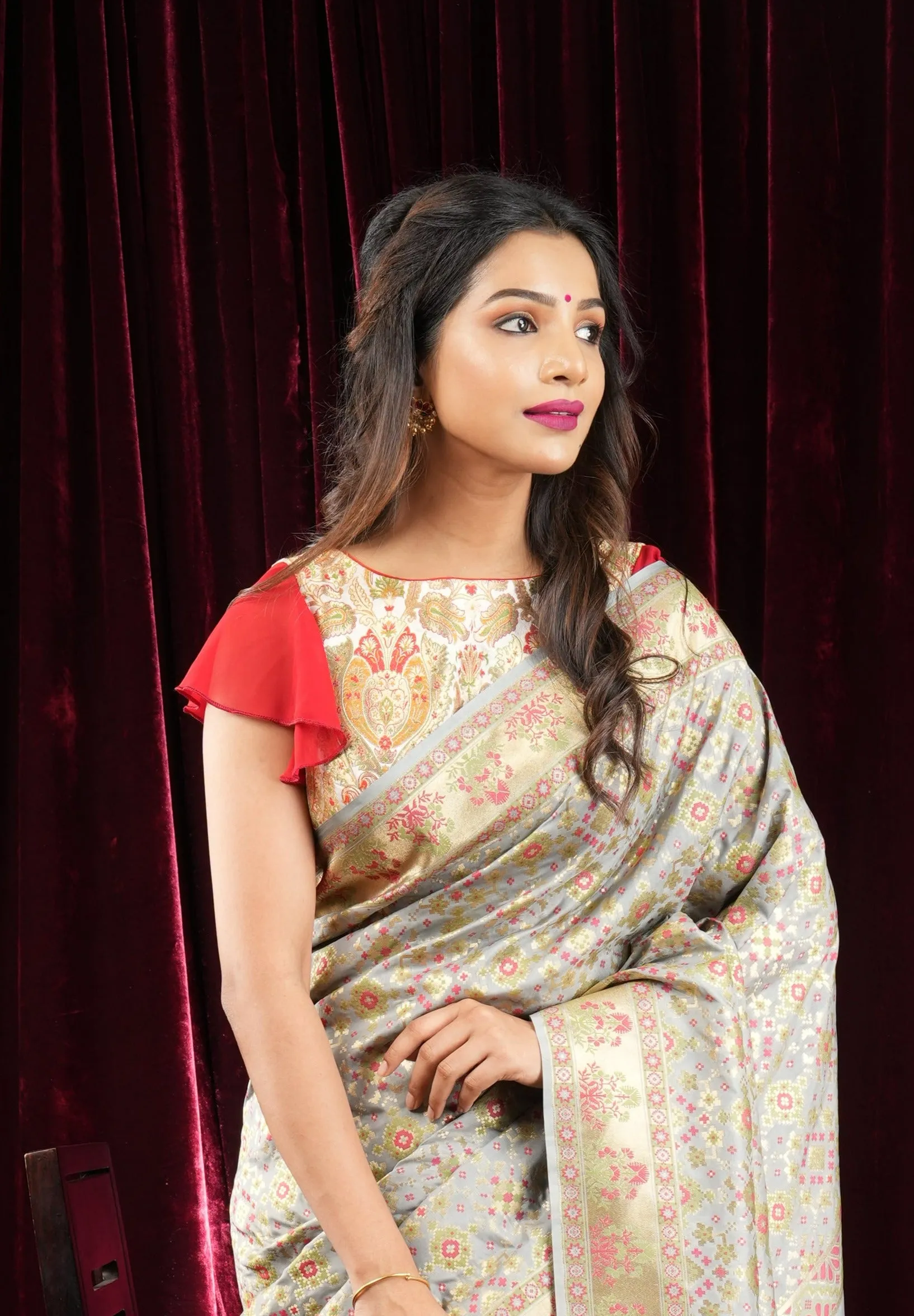 Banarasi multicolour brocade with side frills in georgette