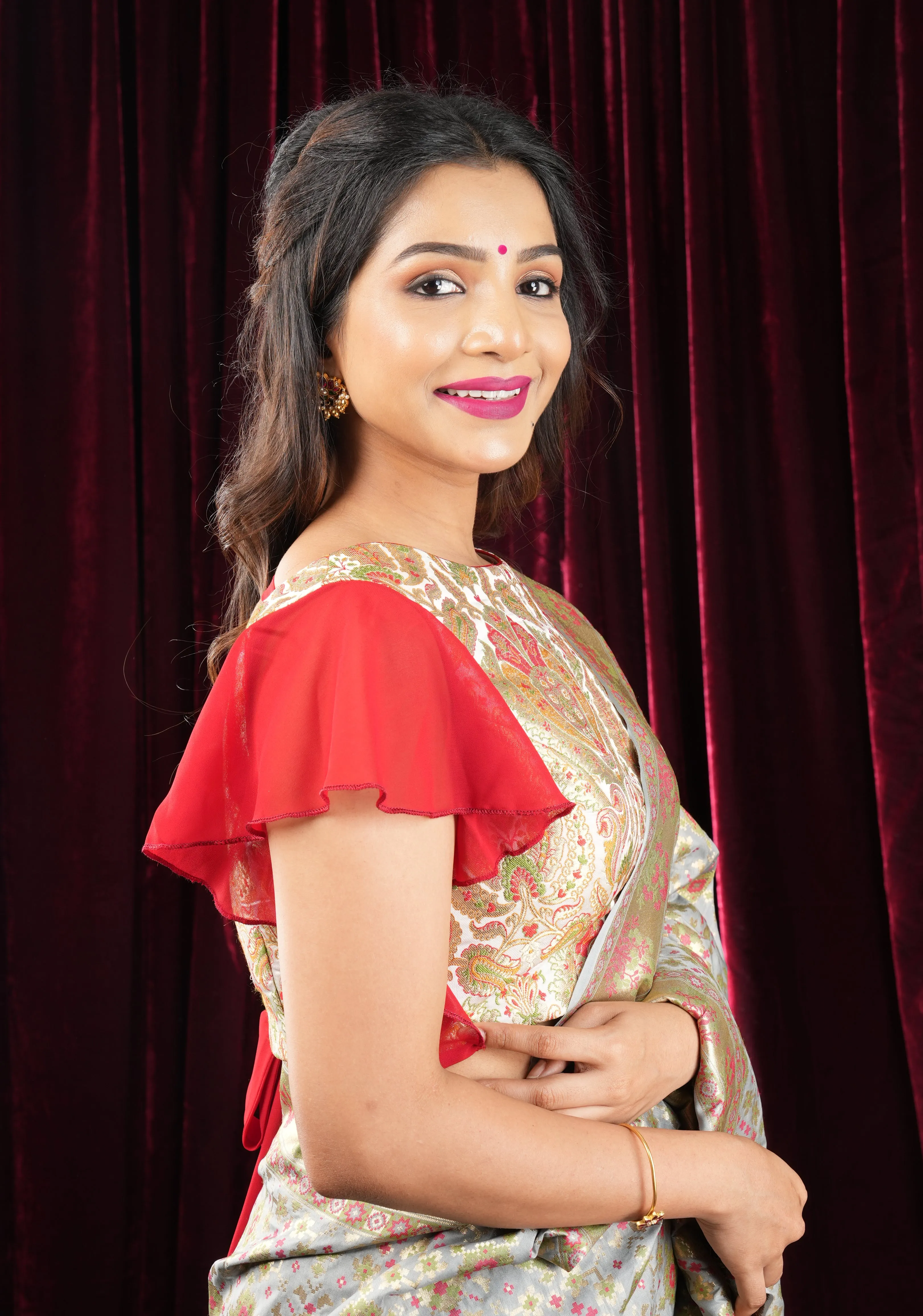 Banarasi multicolour brocade with side frills in georgette