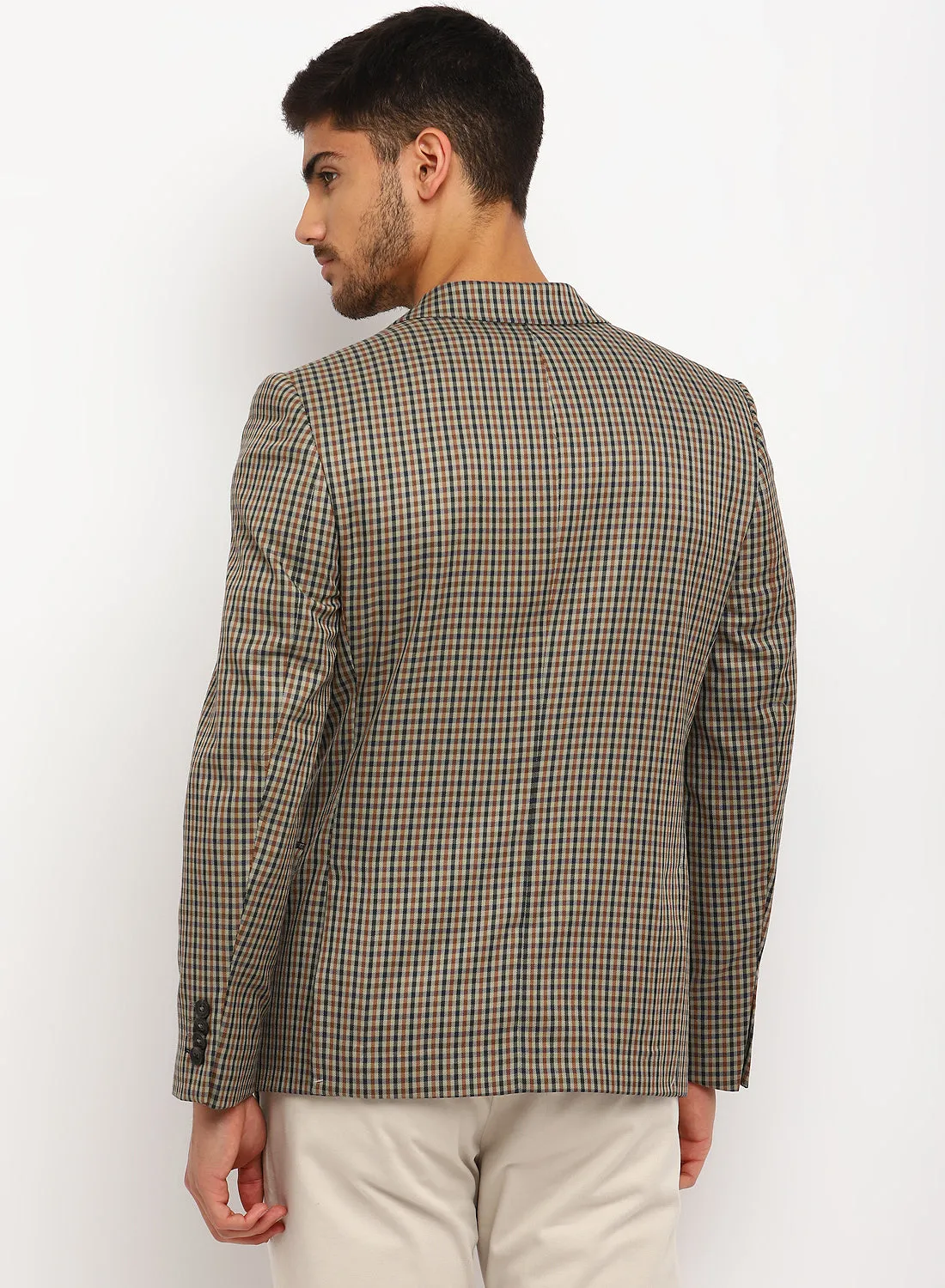 Beige Check Notch Collar Jacket