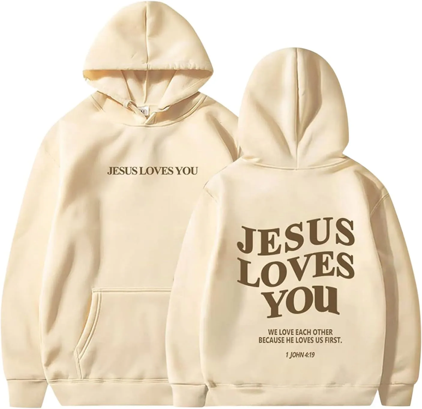 Bible Verse Oversized Hoodies for Women Jesus Loves You Back Letter Print Drop Shoulder Pullover Tops with Pocket Fall Trendy