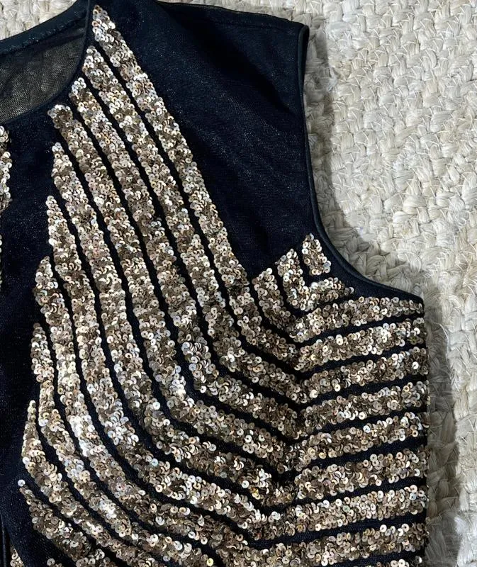 Black Blouse with Sequence Embroidery
