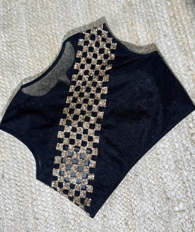 Black Blouse with Sequence Embroidery