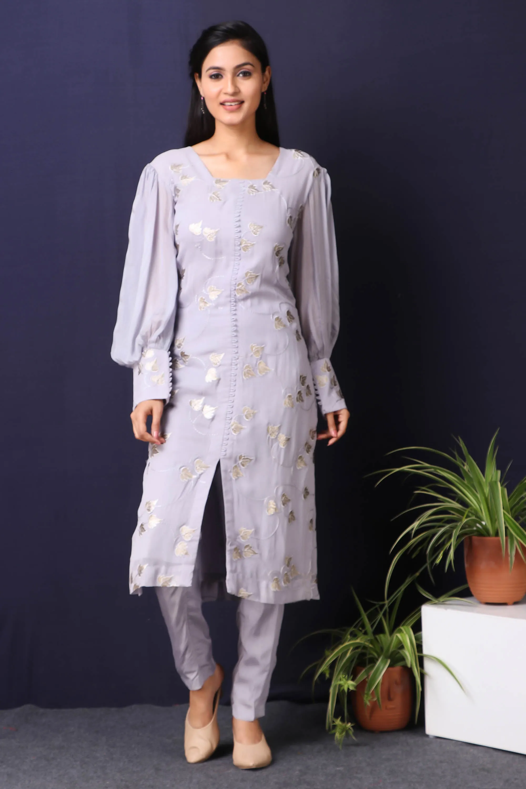 Bluish Grey Kurta with Ballon Sleeve