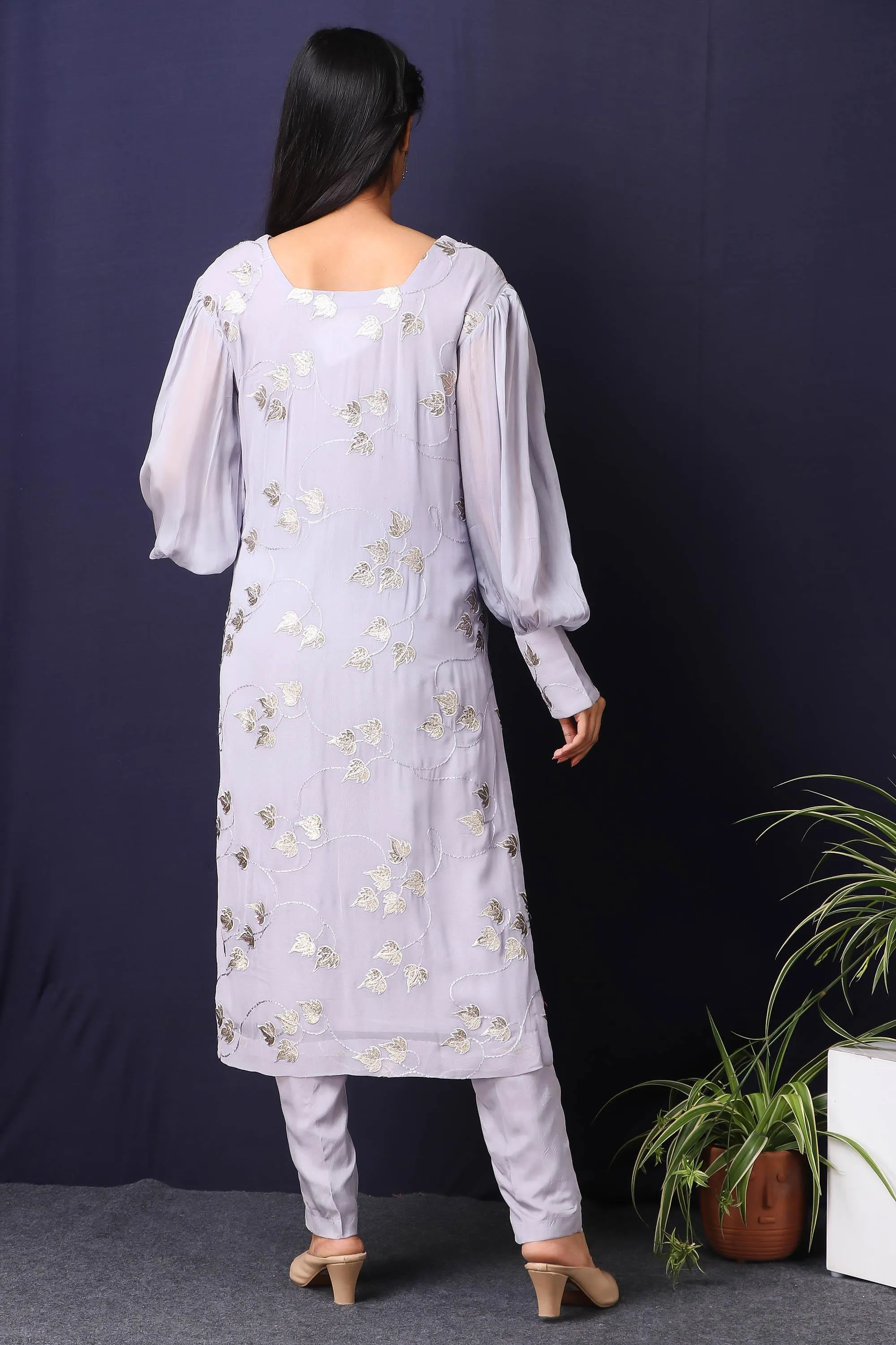 Bluish Grey Kurta with Ballon Sleeve