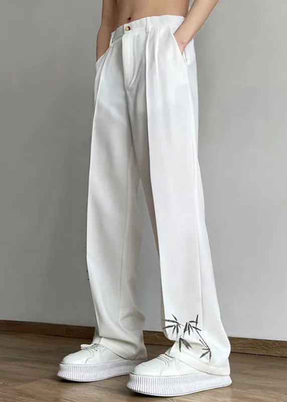 Boutique Black Pockets Print Ice Silk Men Pants Long Summer YT060
