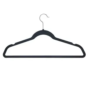 BriaUSA Velvet Suit Hangers Multipurpose Slim with Notched Shoulders & Swivel Chrome Hooks – Black – Box of 20