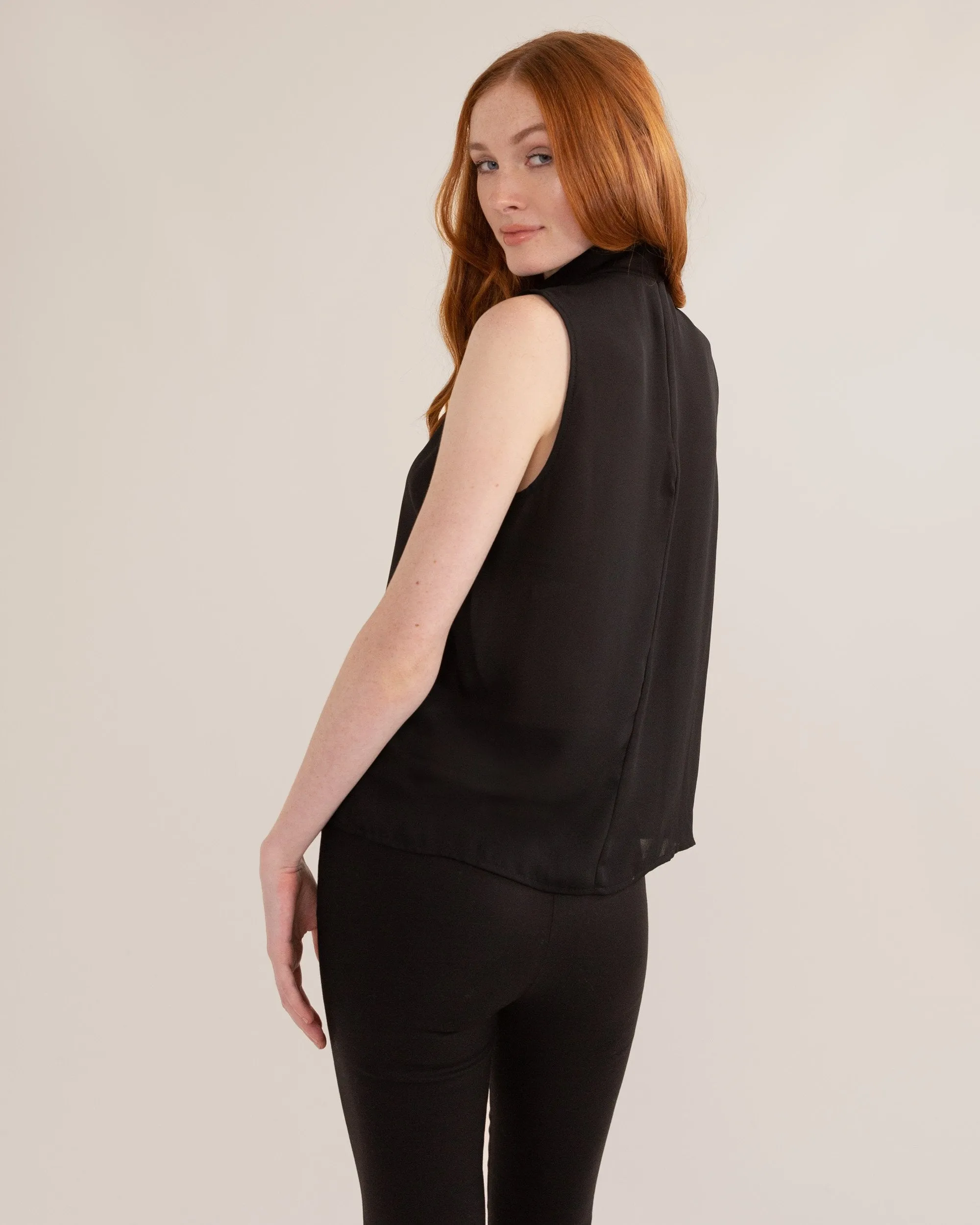 Camila Mock-Neck Sleeveless Blouse