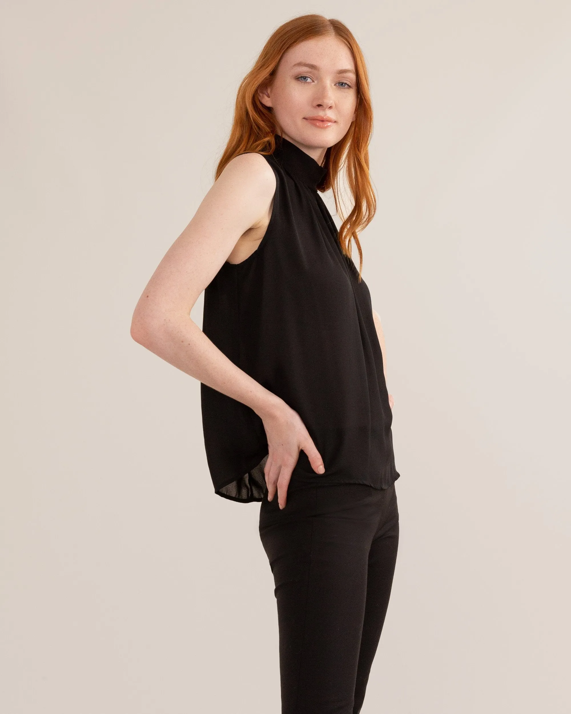 Camila Mock-Neck Sleeveless Blouse
