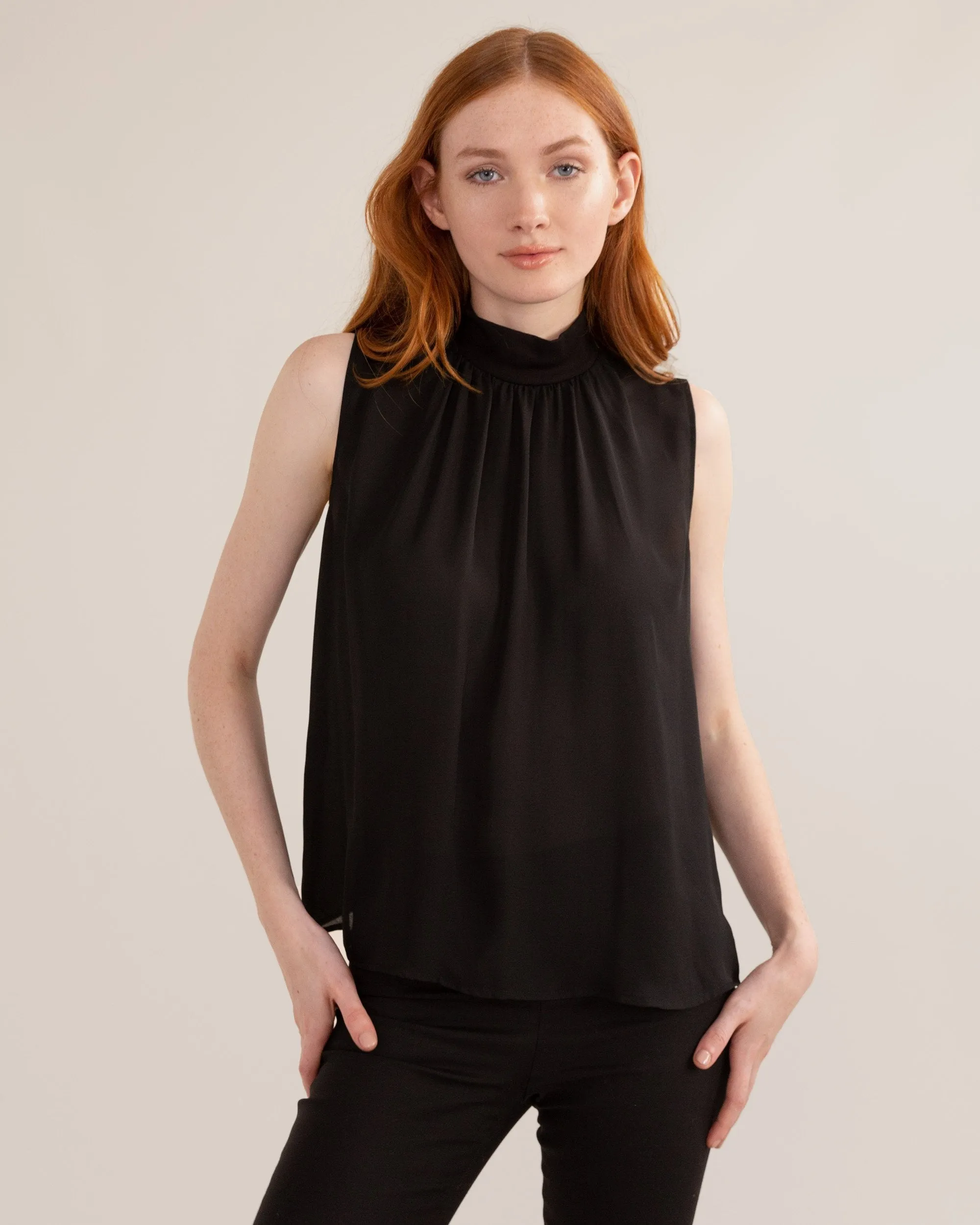 Camila Mock-Neck Sleeveless Blouse