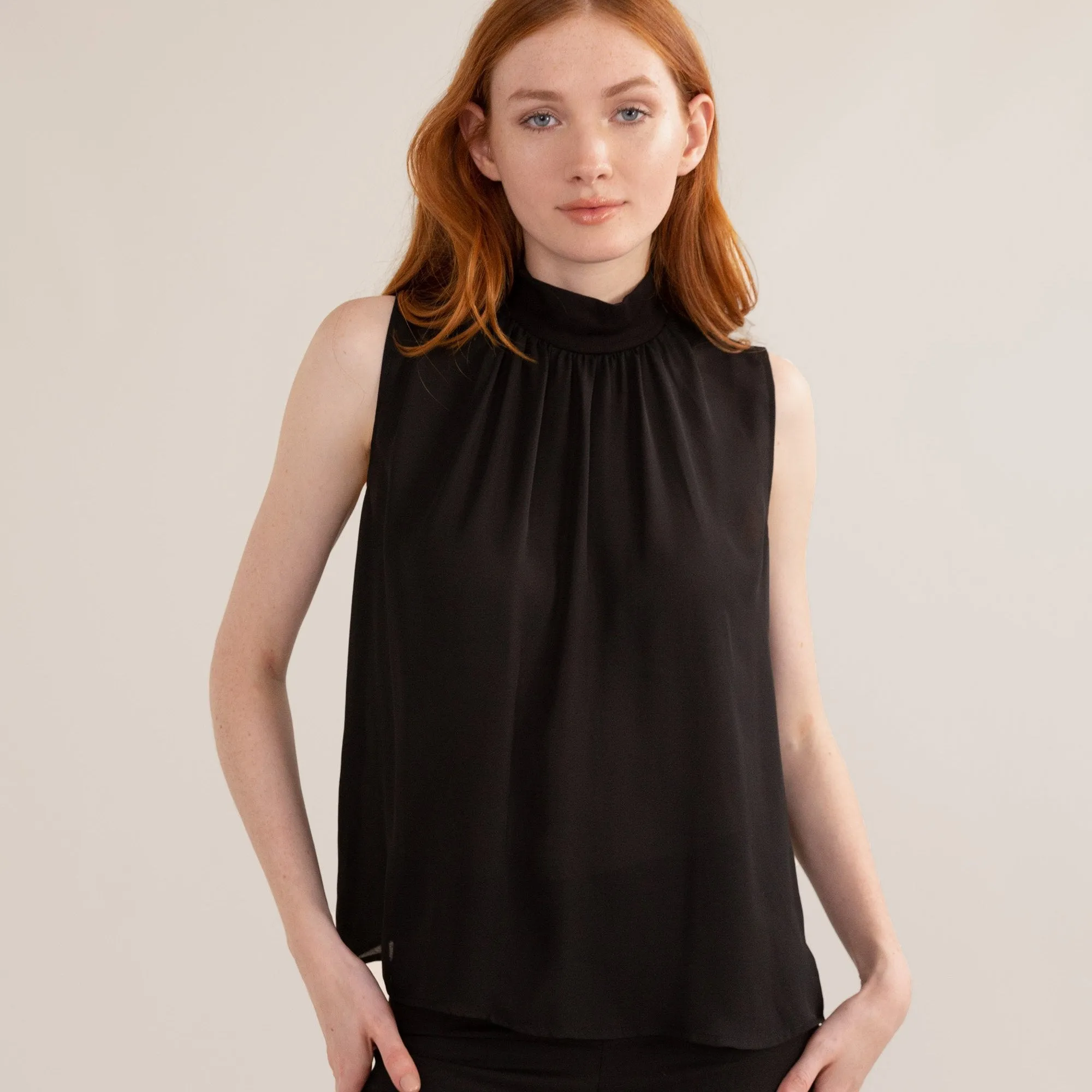 Camila Mock-Neck Sleeveless Blouse