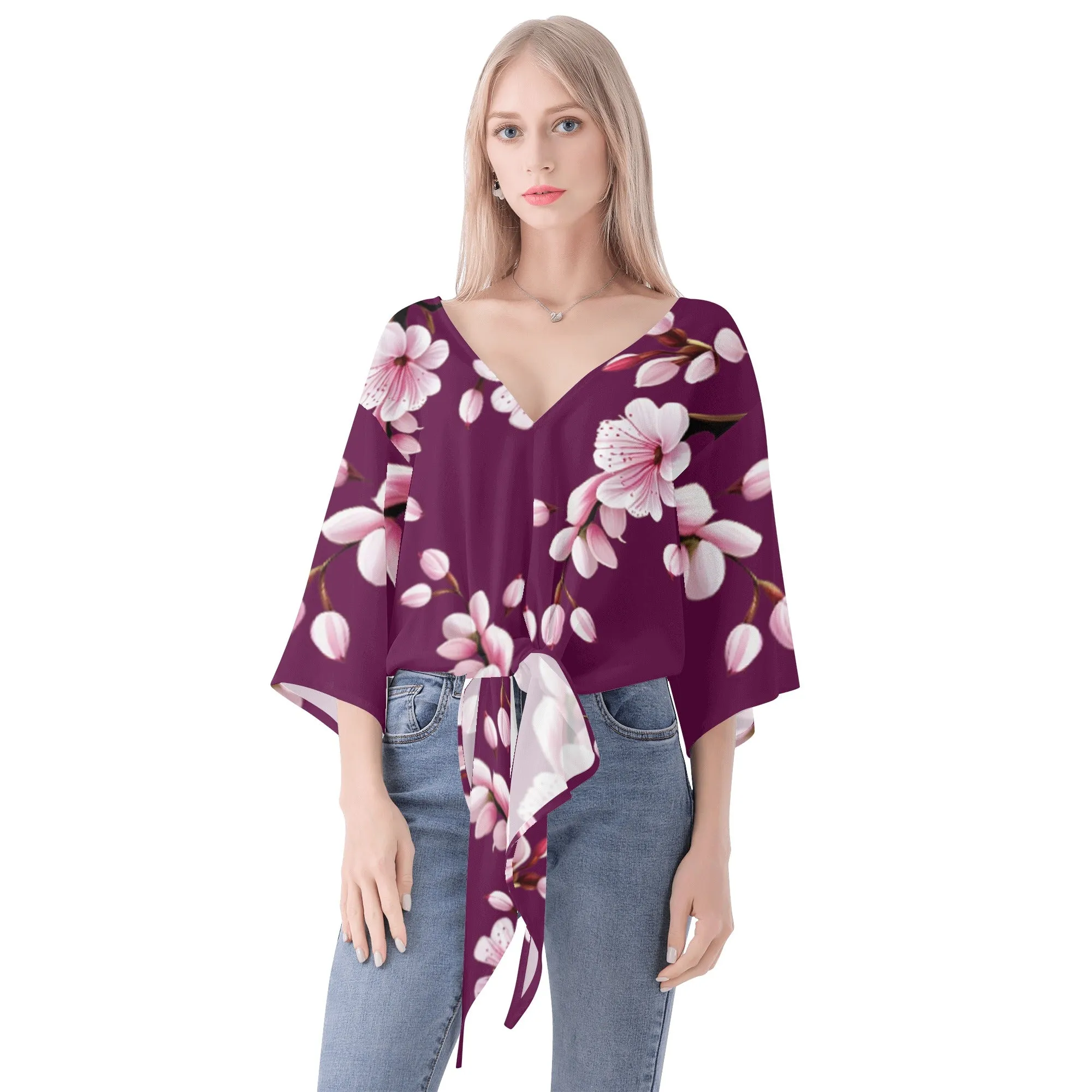 Cherry Blossom Women‘s’ V-neck Streamers Blouse - 4 colors