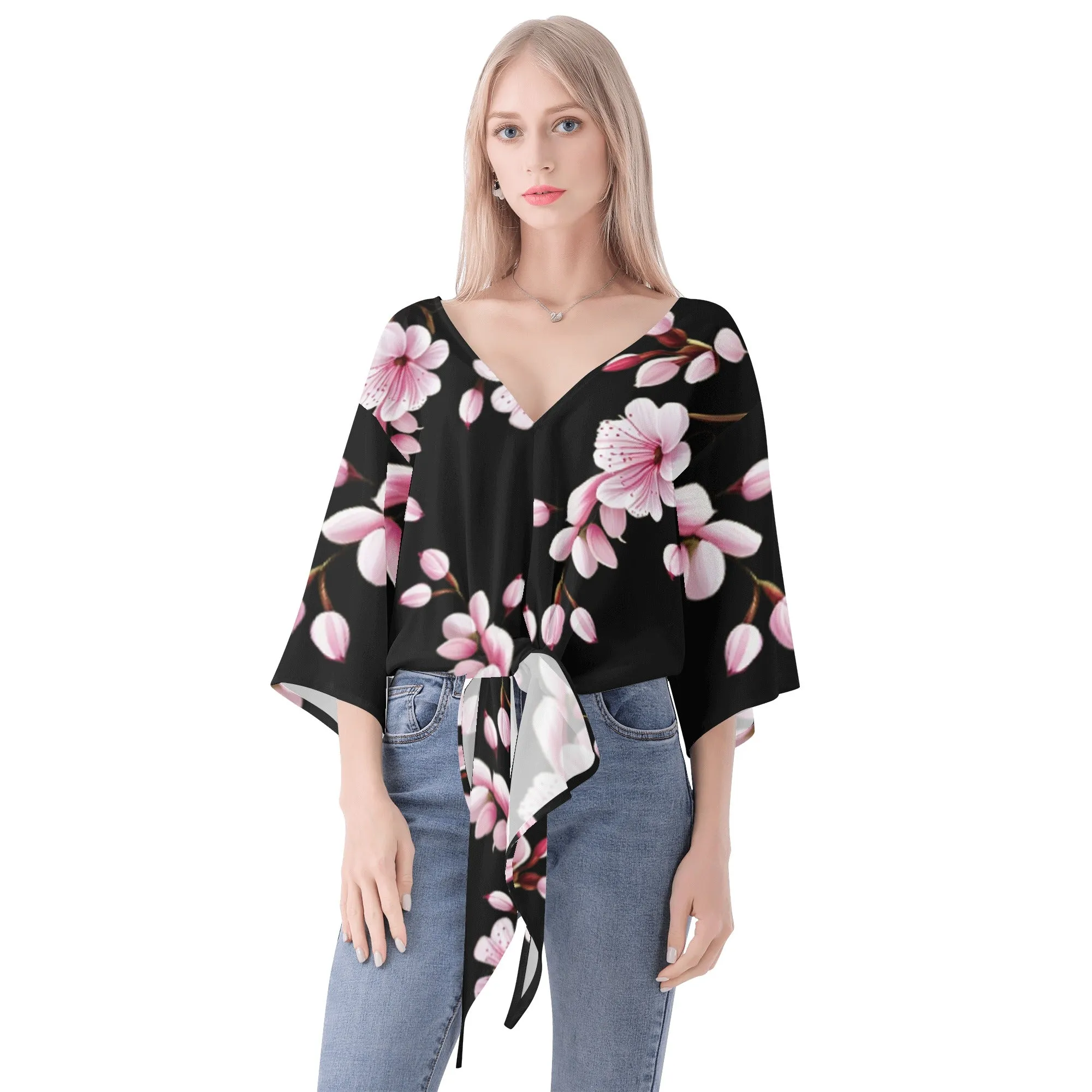 Cherry Blossom Women‘s’ V-neck Streamers Blouse - 4 colors