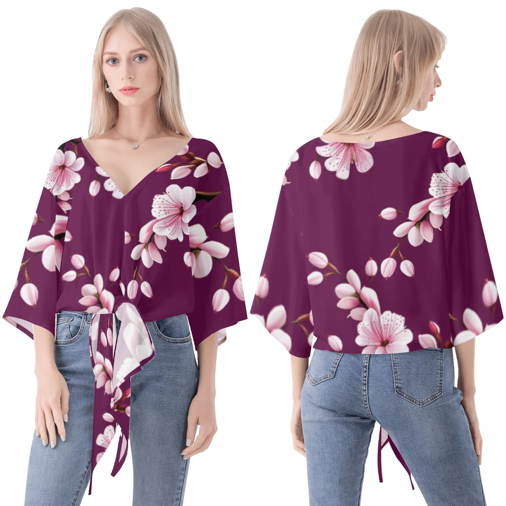 Cherry Blossom Women‘s’ V-neck Streamers Blouse - 4 colors