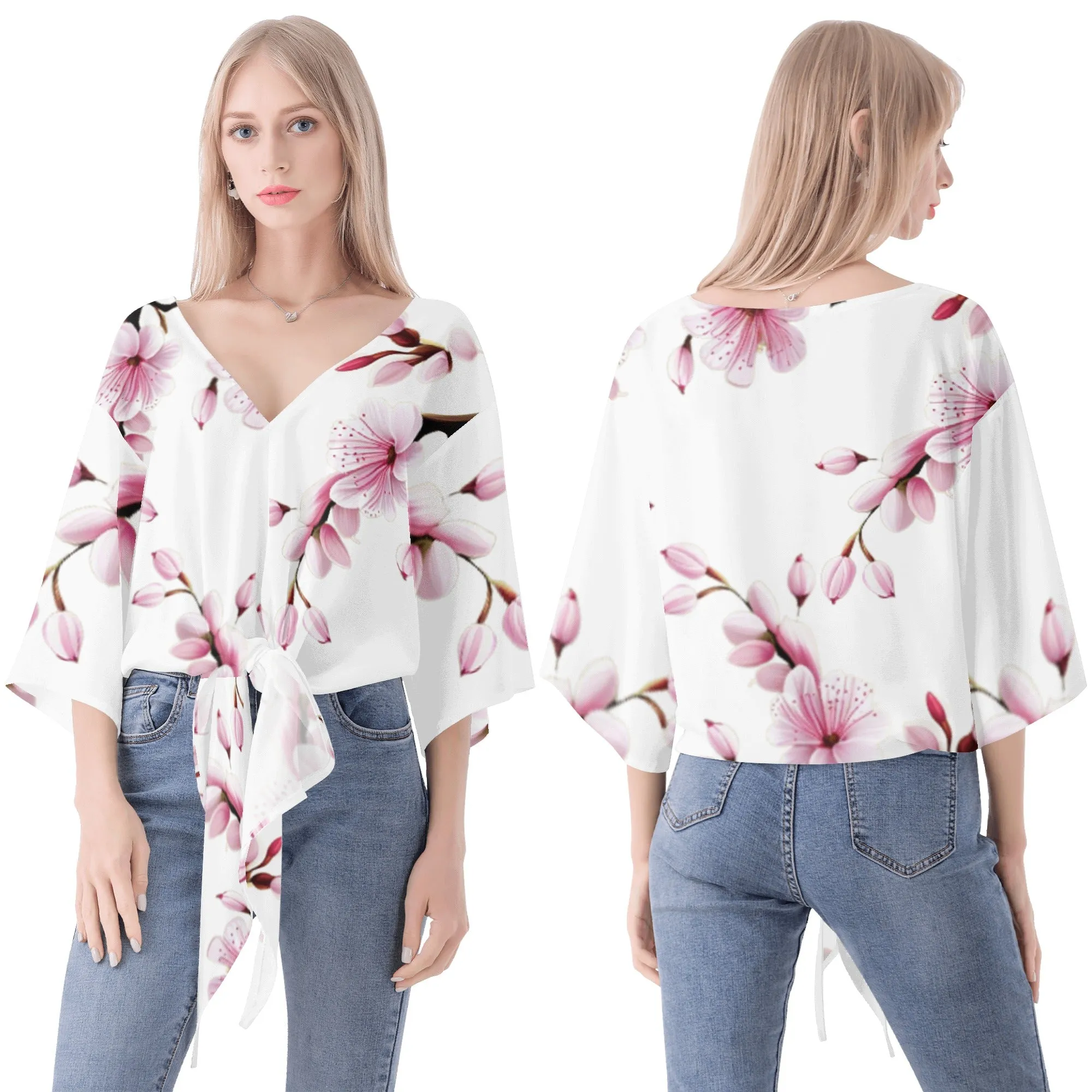 Cherry Blossom Women‘s’ V-neck Streamers Blouse - 4 colors