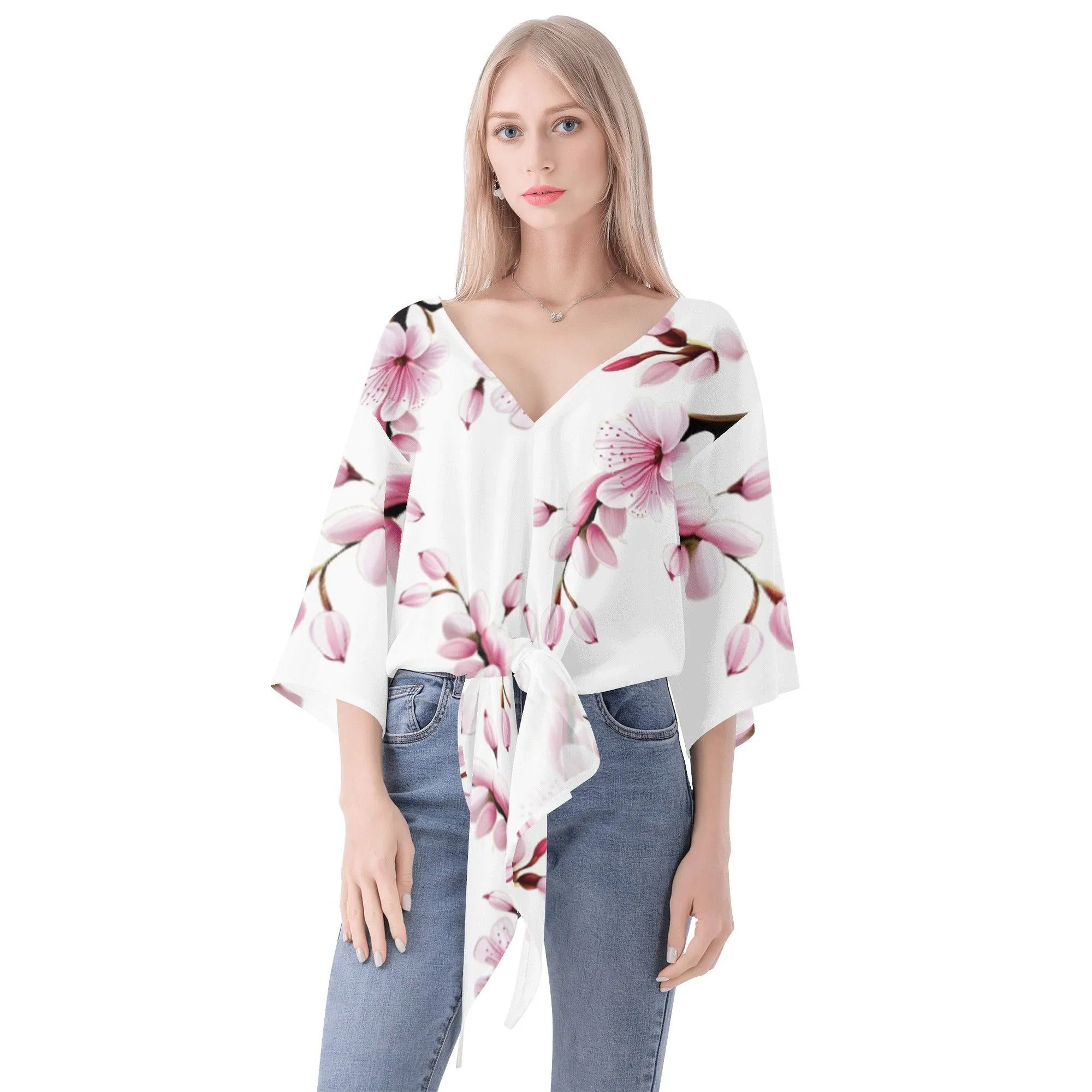 Cherry Blossom Women‘s’ V-neck Streamers Blouse - 4 colors