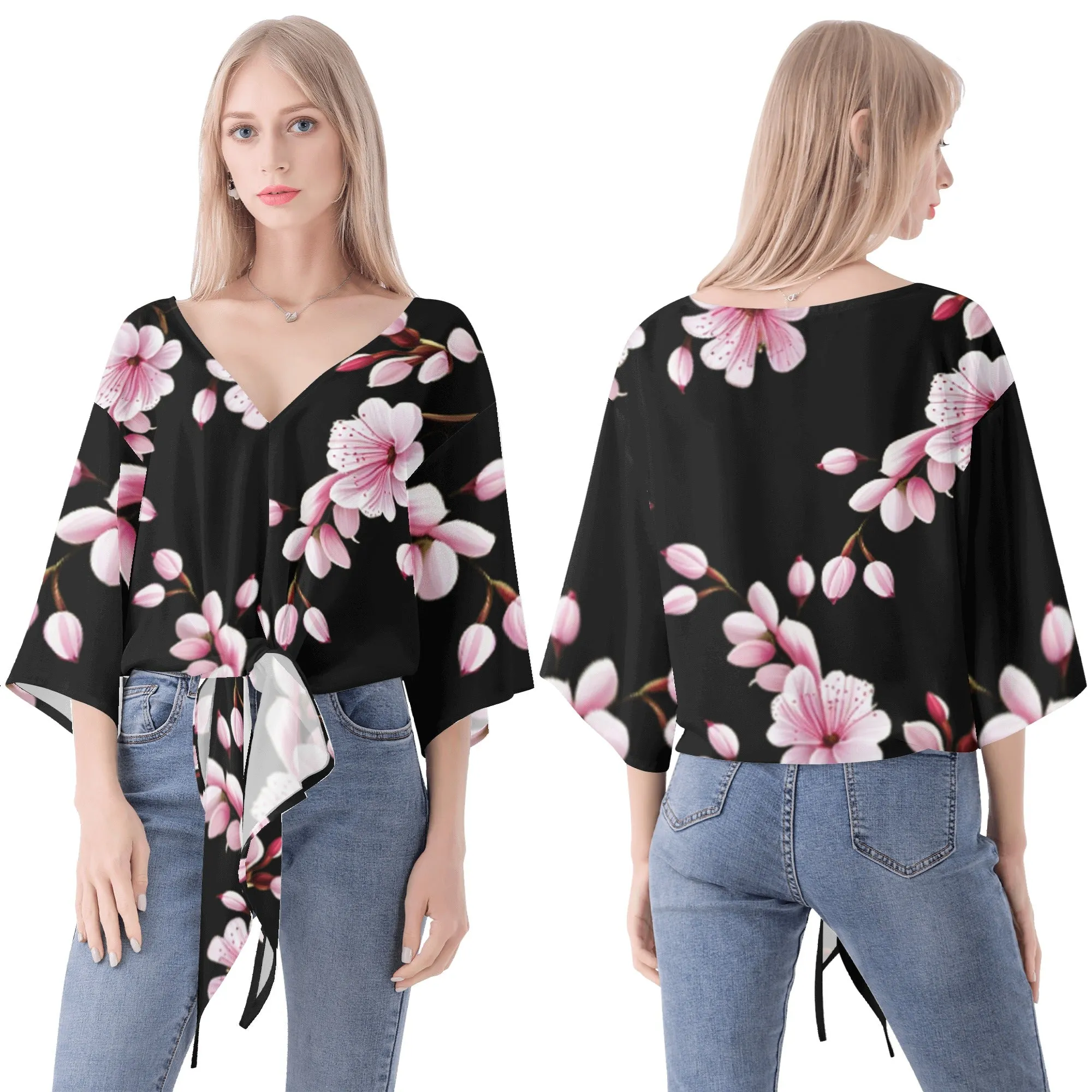 Cherry Blossom Women‘s’ V-neck Streamers Blouse - 4 colors