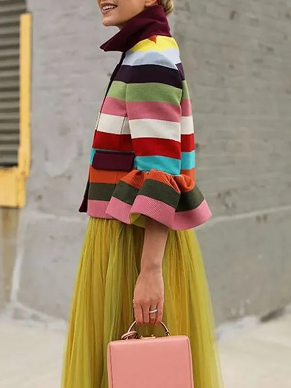 Chicmy-Flared Sleeves Multi-Colored Striped Lapel Jackets Outerwear