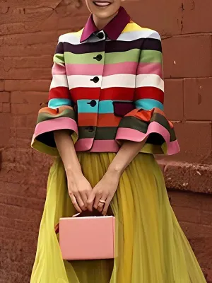 Chicmy-Flared Sleeves Multi-Colored Striped Lapel Jackets Outerwear