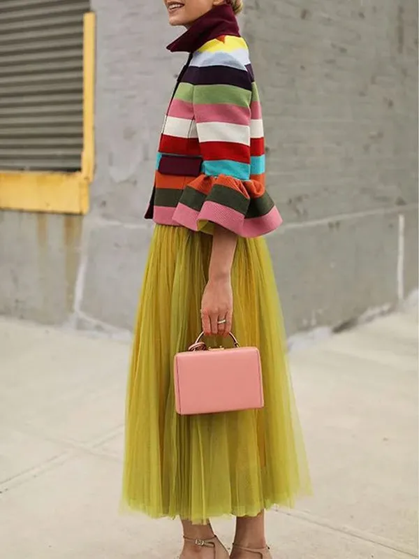 Chicmy-Flared Sleeves Multi-Colored Striped Lapel Jackets Outerwear