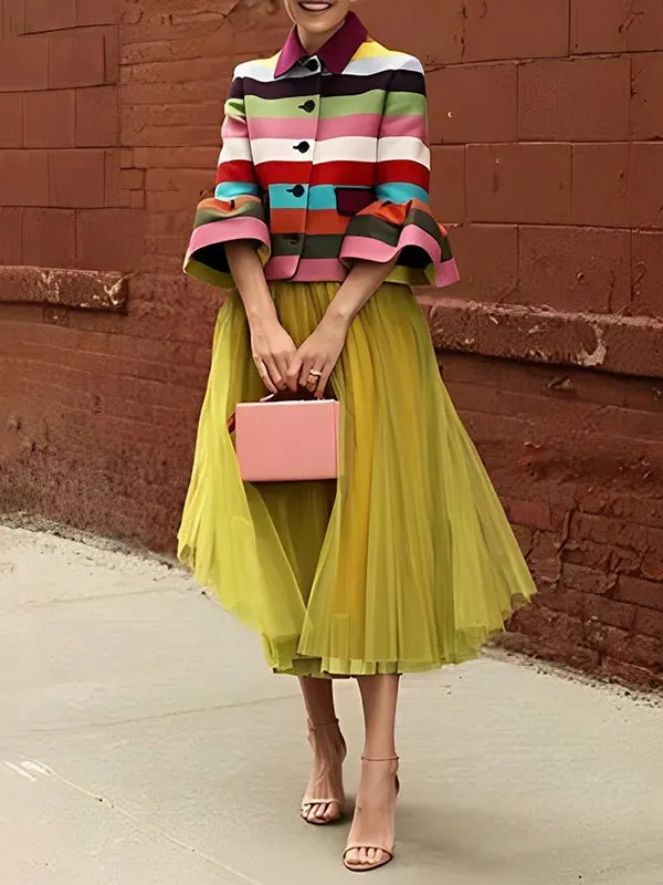 Chicmy-Flared Sleeves Multi-Colored Striped Lapel Jackets Outerwear