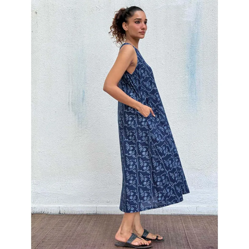 Chidiyaa Navy Blue Blockprinted Cotton Dress