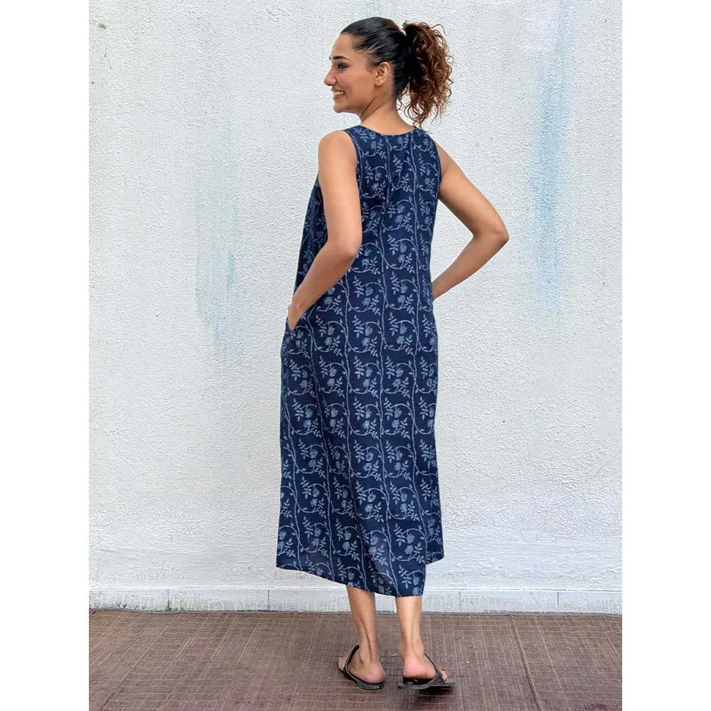 Chidiyaa Navy Blue Blockprinted Cotton Dress