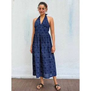 Chidiyaa Navy Blue Boheme Blockprinted Cotton Dress