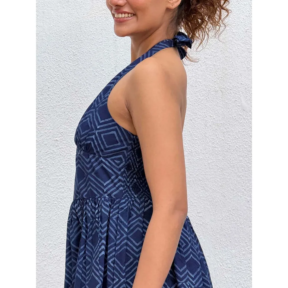 Chidiyaa Navy Blue Boheme Blockprinted Cotton Dress