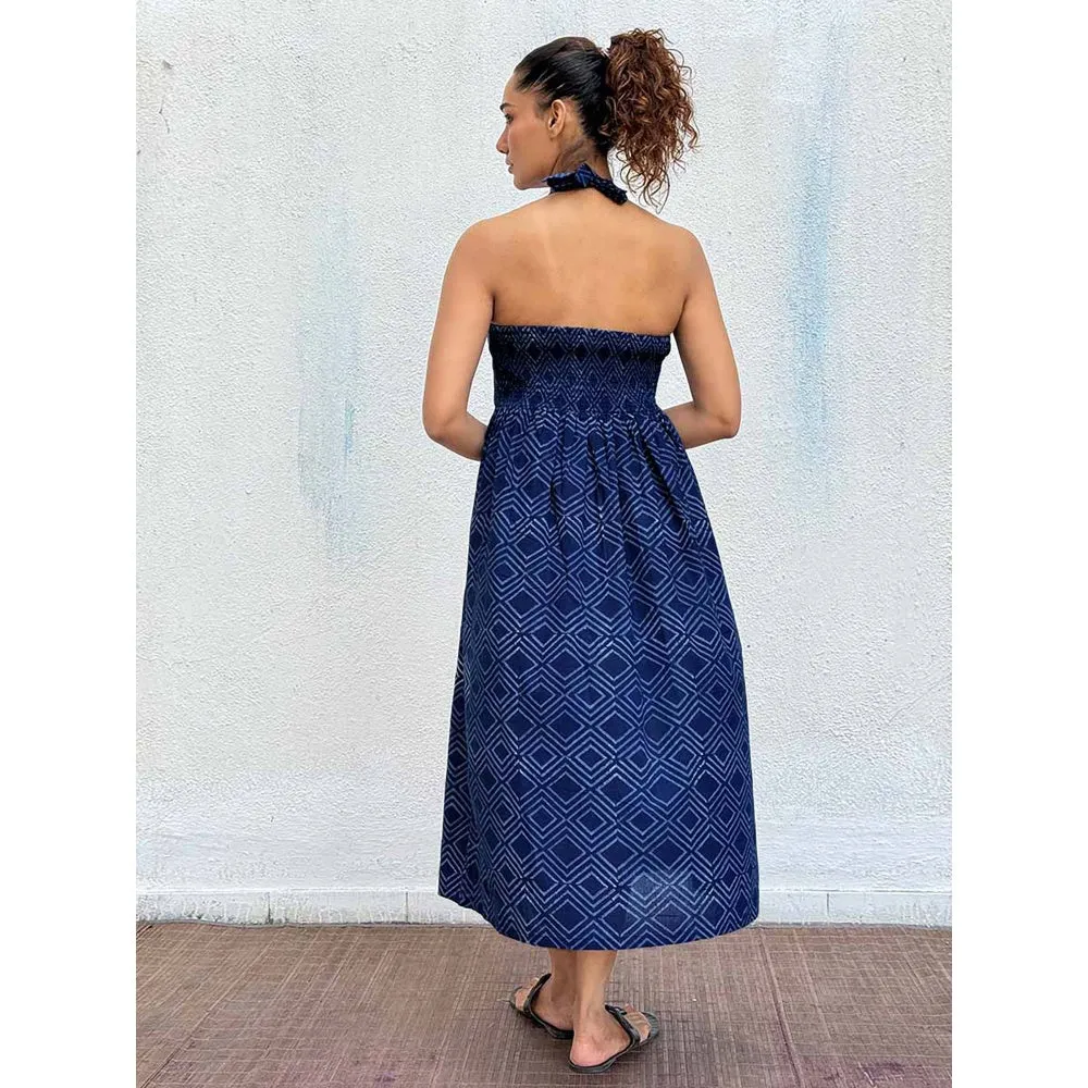 Chidiyaa Navy Blue Boheme Blockprinted Cotton Dress