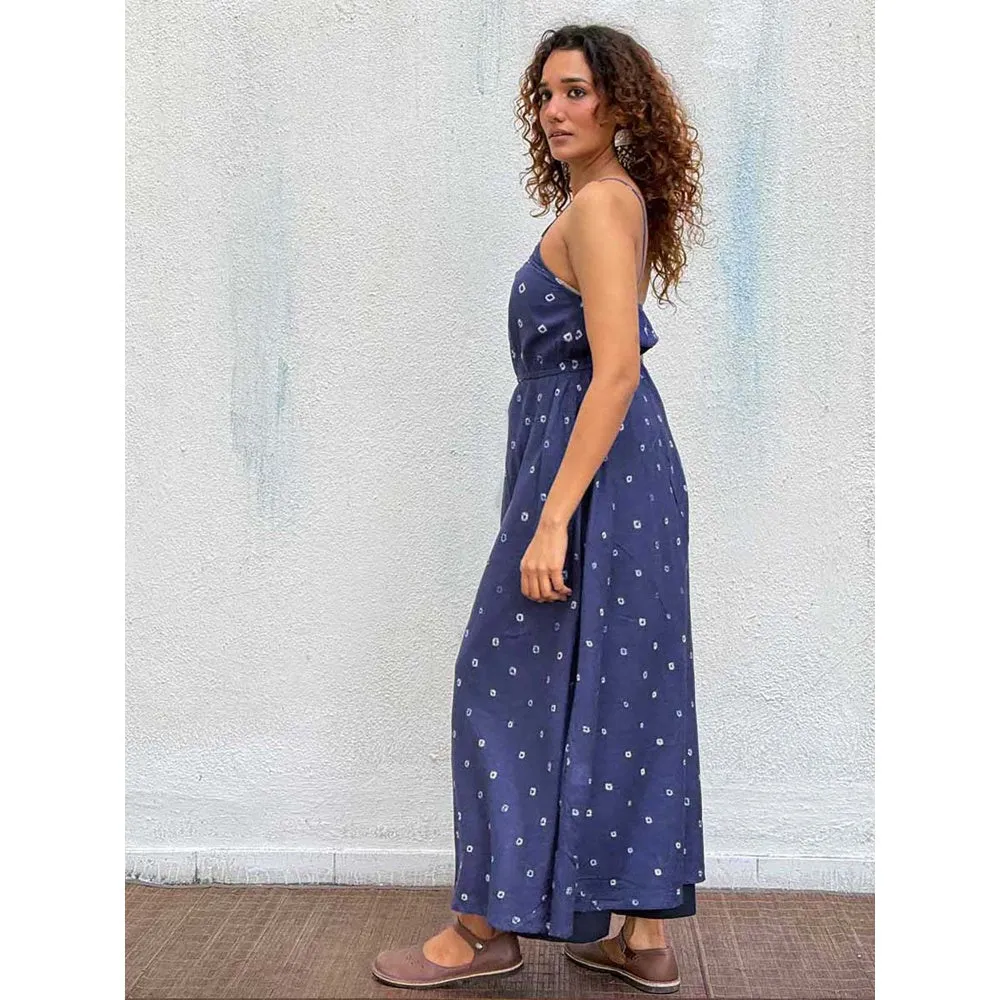 Chidiyaa Navy Blue Diorella Bandhej Cotton Dress