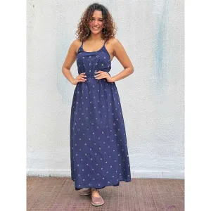 Chidiyaa Navy Blue Diorella Bandhej Cotton Dress