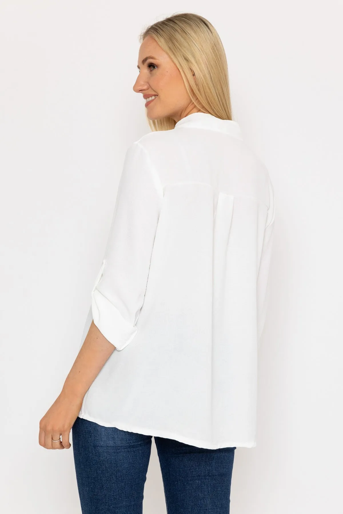 Collarless Shirt in Ecru