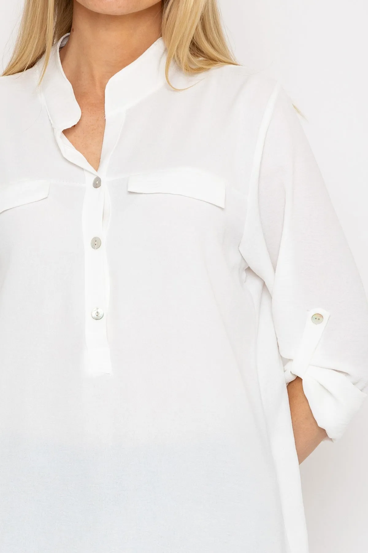Collarless Shirt in Ecru