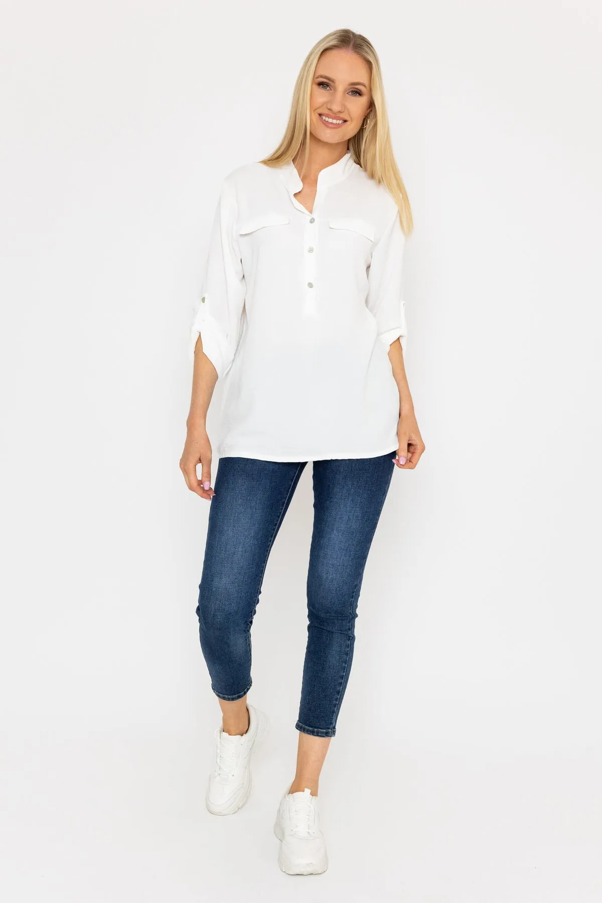 Collarless Shirt in Ecru