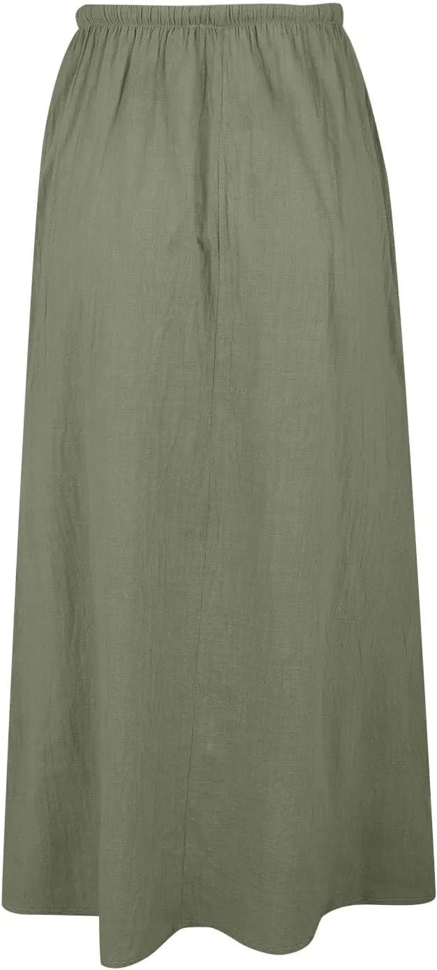 Cotton Linen Skirts for Women Maxi Length Summer Skirts Drawstring Low Rise A-Line Casual Loose Flowy Long Beach Skirt