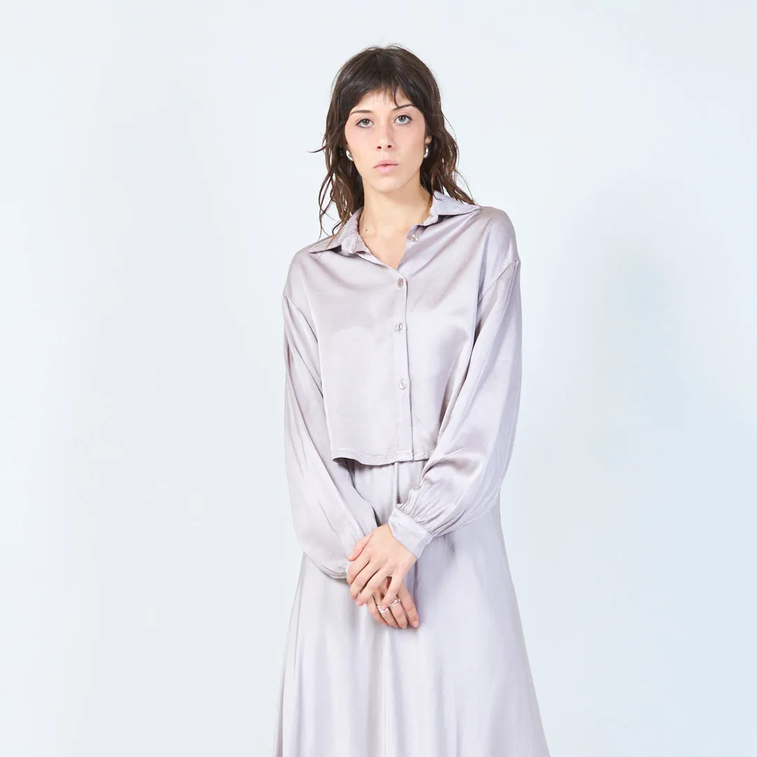 Cropped satin silk blouse with wide collar wholesale
