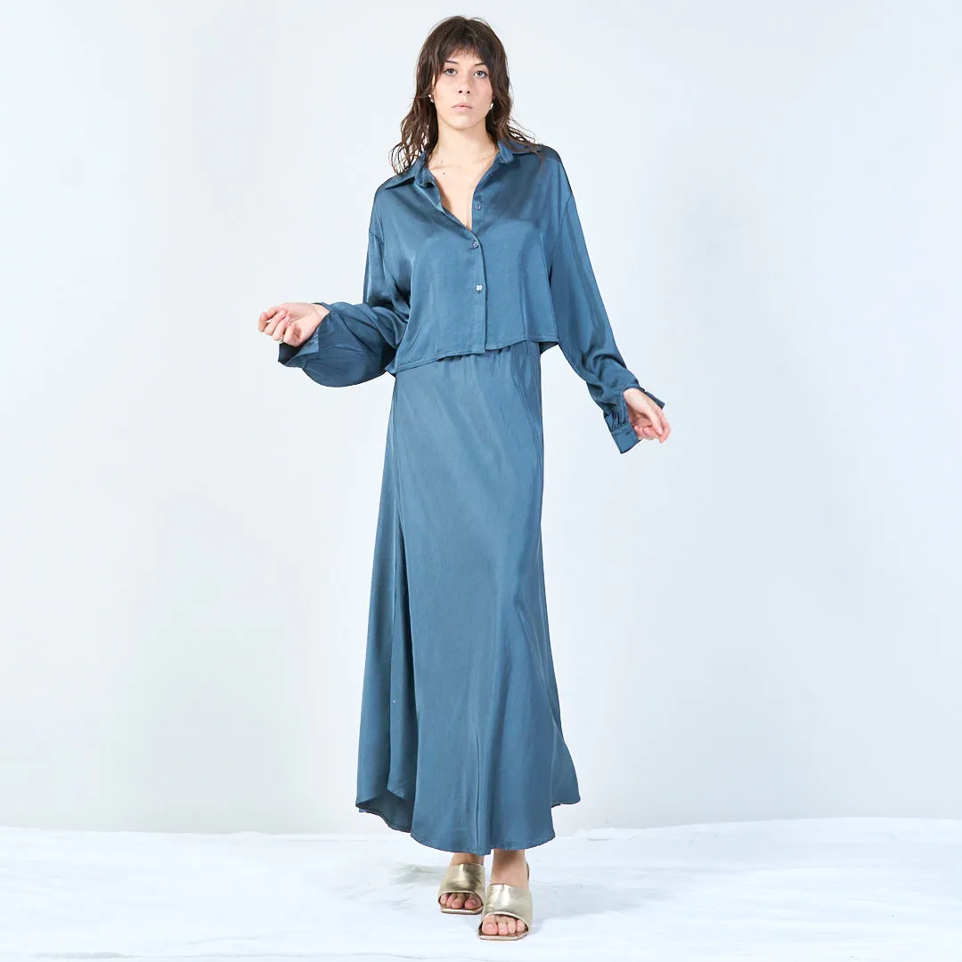 Cropped satin silk blouse with wide collar wholesale