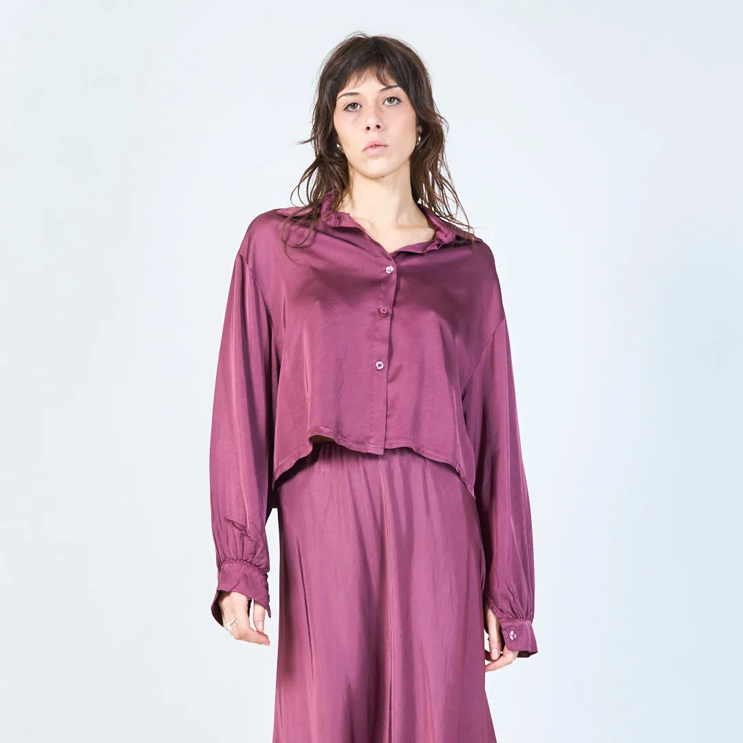 Cropped satin silk blouse with wide collar wholesale