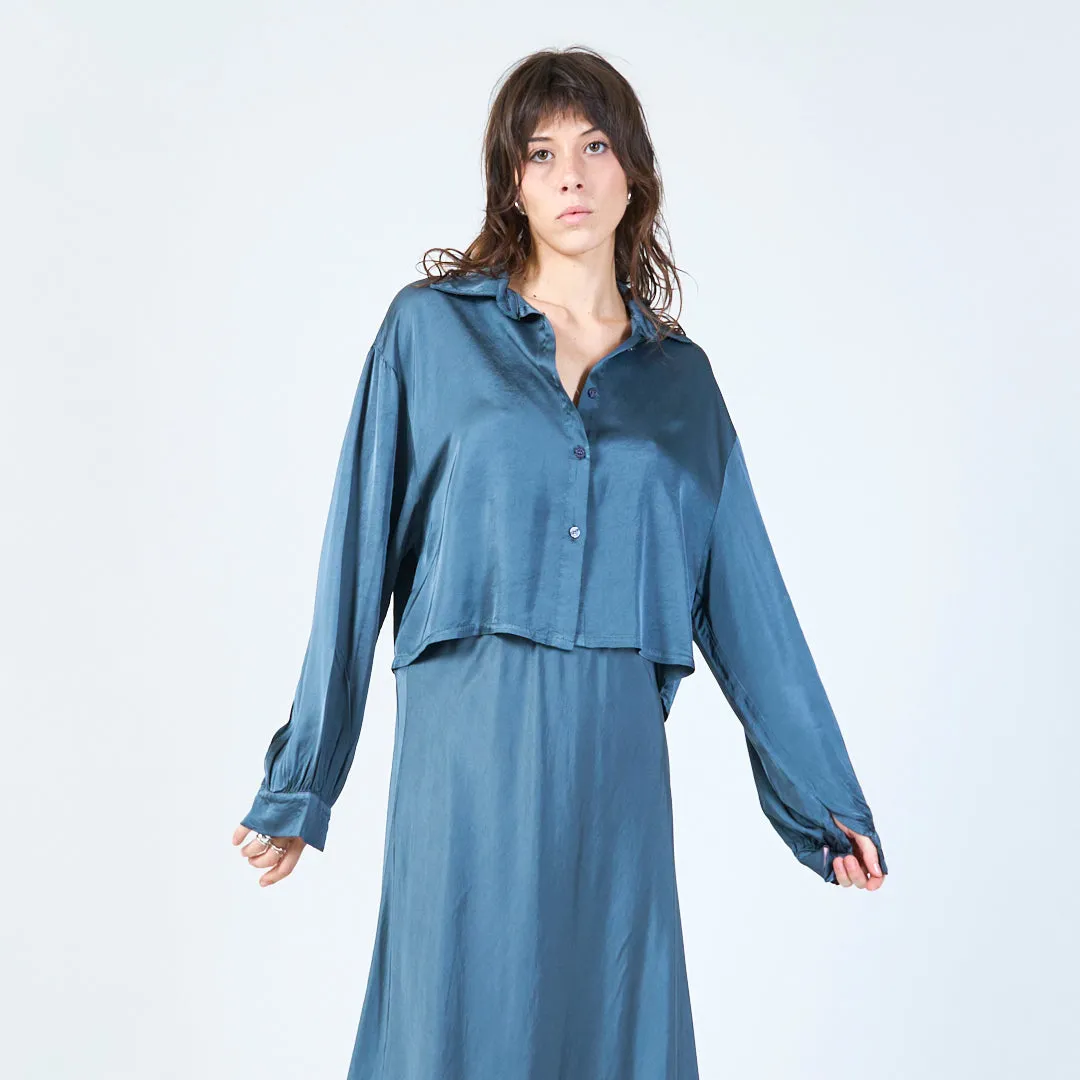 Cropped satin silk blouse with wide collar wholesale